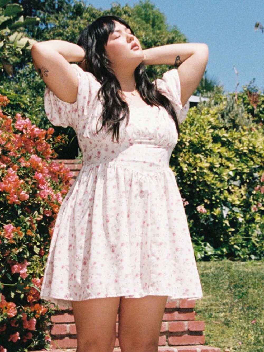Square Neck Floral Lace Up Puff Sleeve Mini Dress Size XL